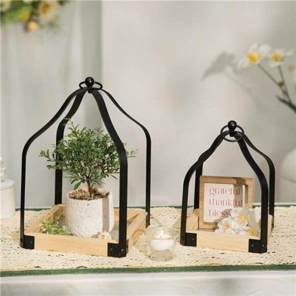 Romadedi Farmhouse Lantern Set Rustic Wood Candle Holders Home Table Decor - Picture 7 of 8